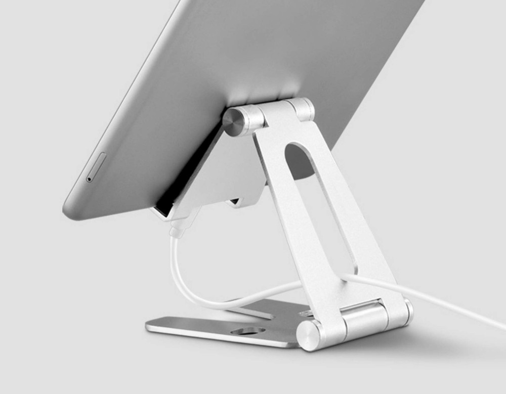 Pokanic Cell Phone Tablet Fully Foldable Stand Dock Holder Large, Silver