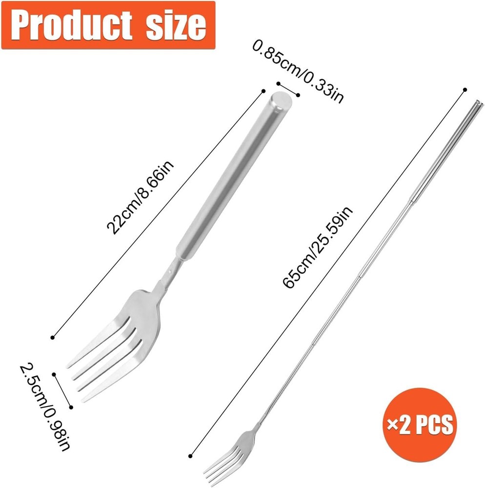 2Pcs Extendable Fork, 8.66-25.59 Inch Extra Long Handle Telescopic Expandable Fo
