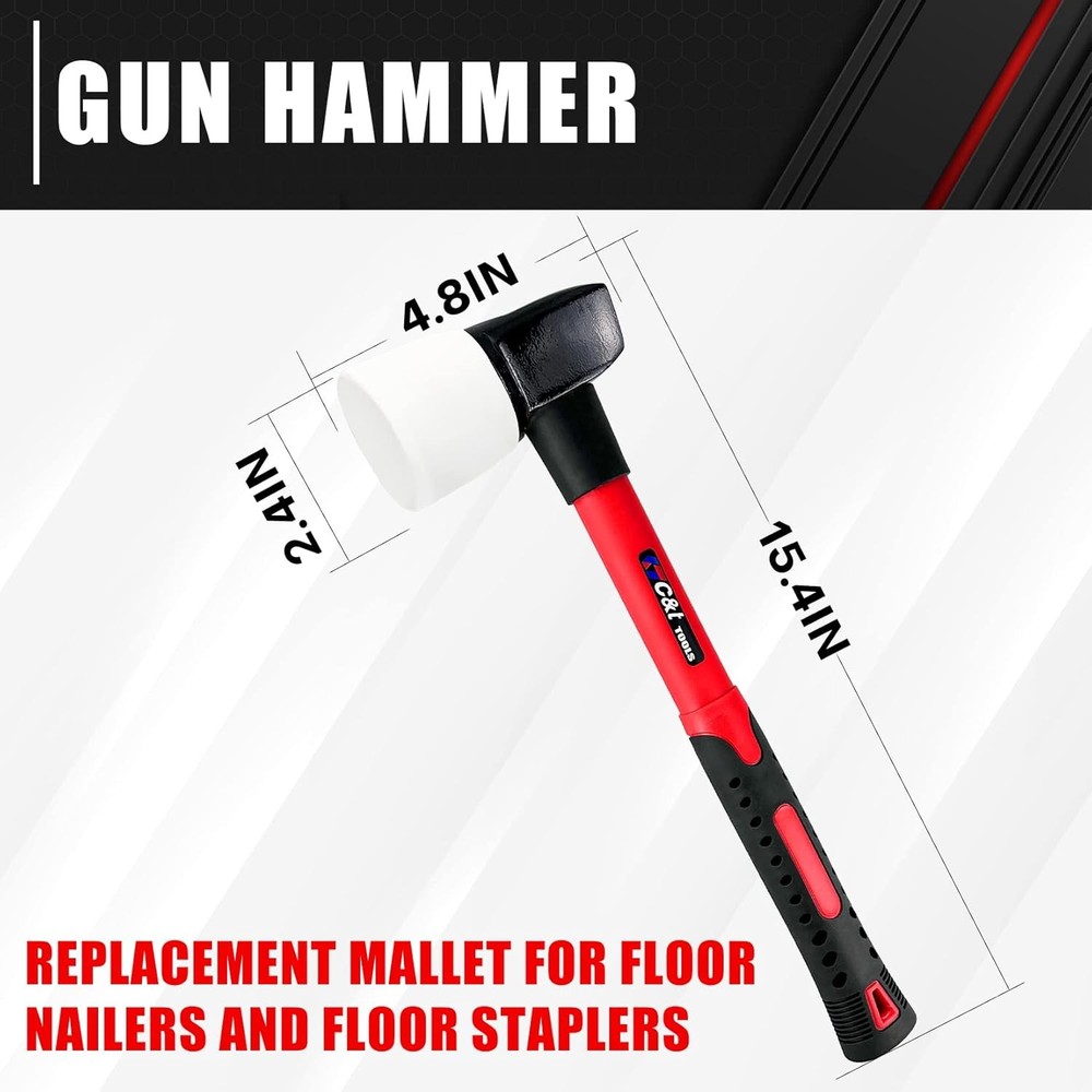 White Rubber Flooring Mallet with Replaceable Head,Non-Marring Head, Fibergla...