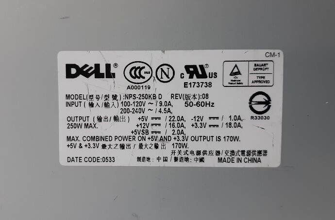 Dell NPS-250KB D Power Supply