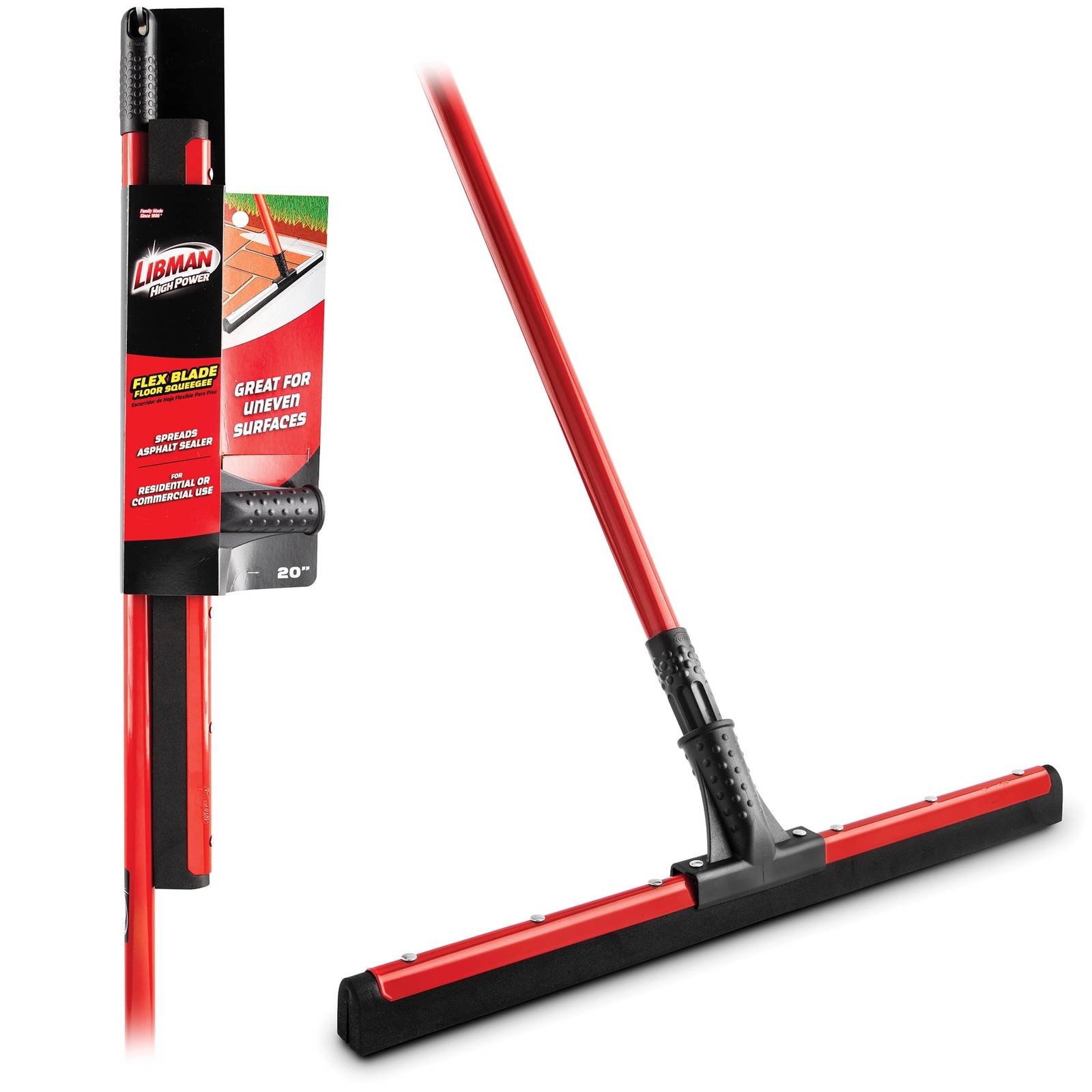 Libman  20" Rubber Flex Blade Floor Squeegee Red Steel Handle