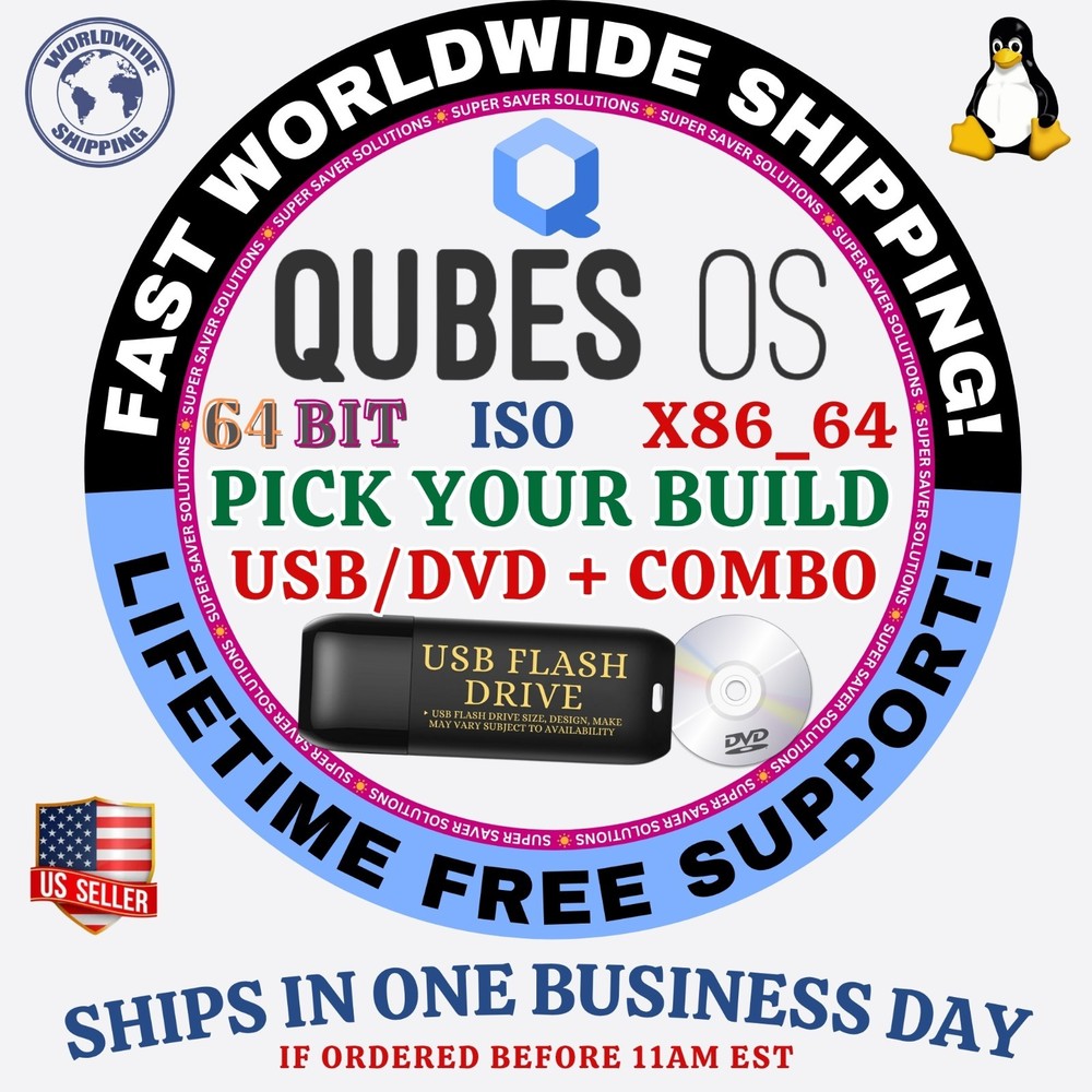 QubesOS LINUX OS ISO 64BIT USB-DVD LIVE-BOOT INSTALL | MAC PC CHROMEBOOK