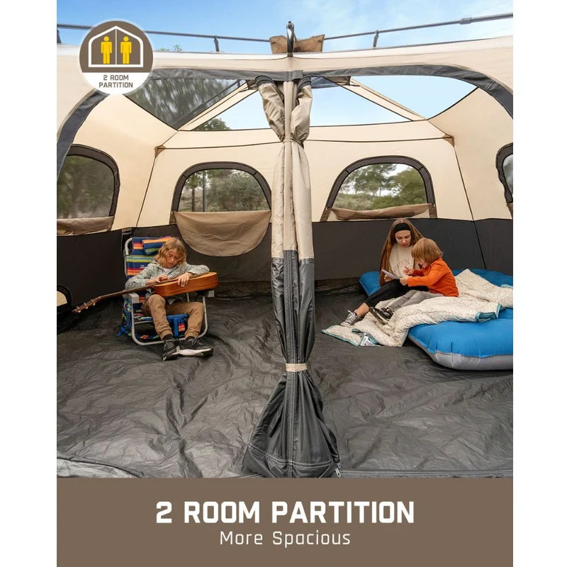 FanttikOutdoor 10 Person Camping Tent Setup in 60 Seconds with Rainfly & Windpro