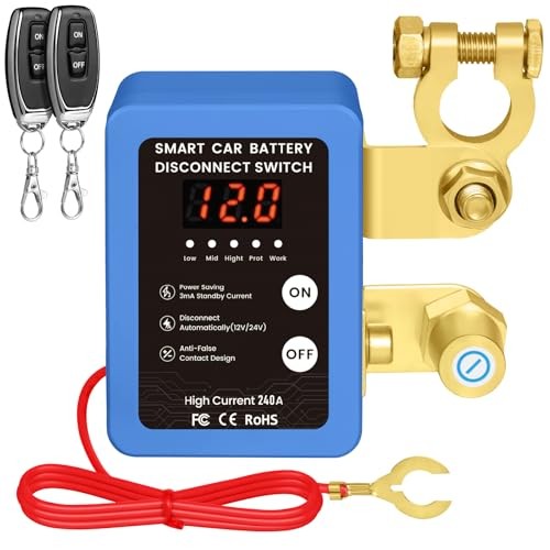 Kill Switch for Car - 12V Remote Battery Disconnect Switch Smart Voltage blue