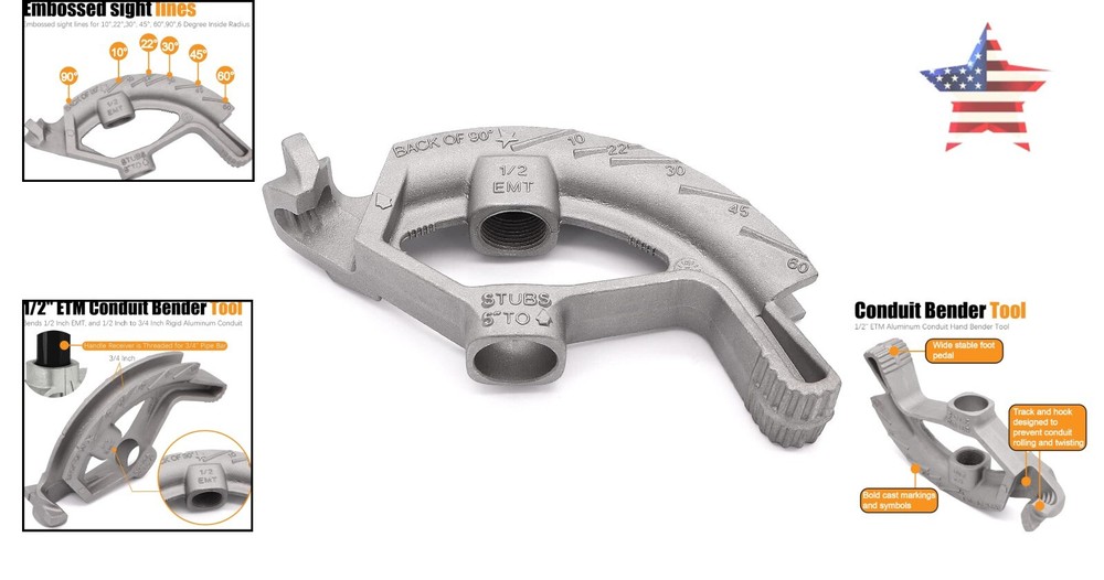 1/2-inch EMT Conduit Pipe Bender - Durable Aluminum Construction - Easy Reading