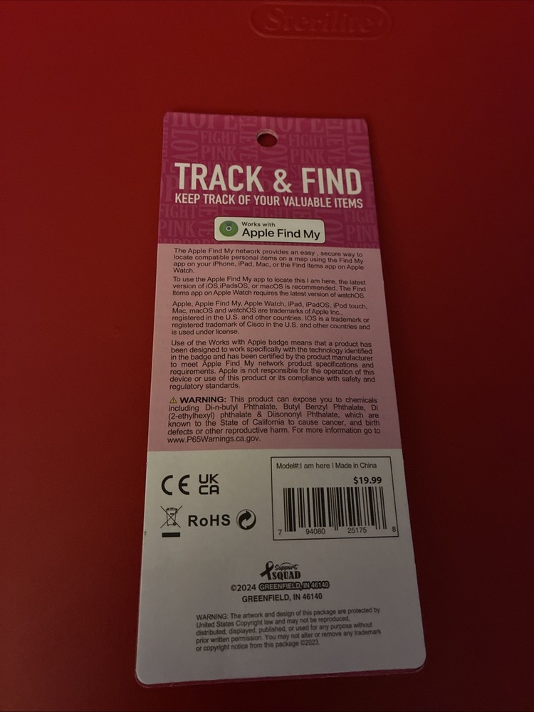 Breast Cancer Awareness GPS Tracker Keychain Support Squad Apple Compatible