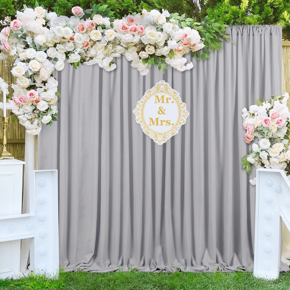 2 Panels 5x10ft Grey Polyester Backdrop Curtains, Drapes, Wedding, Party, Stage