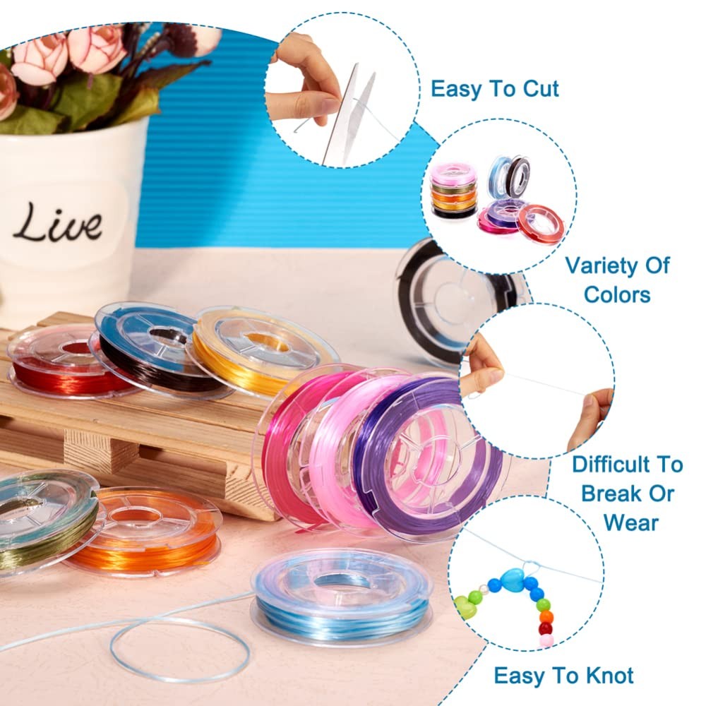 Craftdady 10 Rolls Elastic Crystal Beading Thread 0.5mm, Random Mixed Color