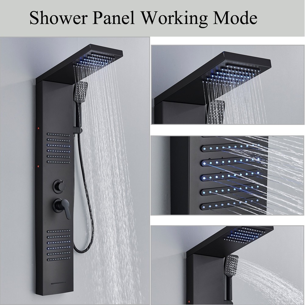 LED Shower Panel Tower System Rainfall Head Massage Shower System Body Jet