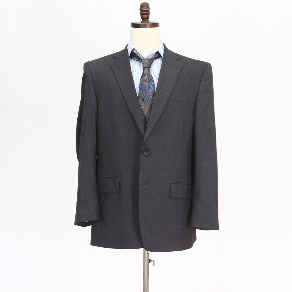 Haggar 44R Gray Sport Coat Blazer Jacket Solid 2B Polyester
