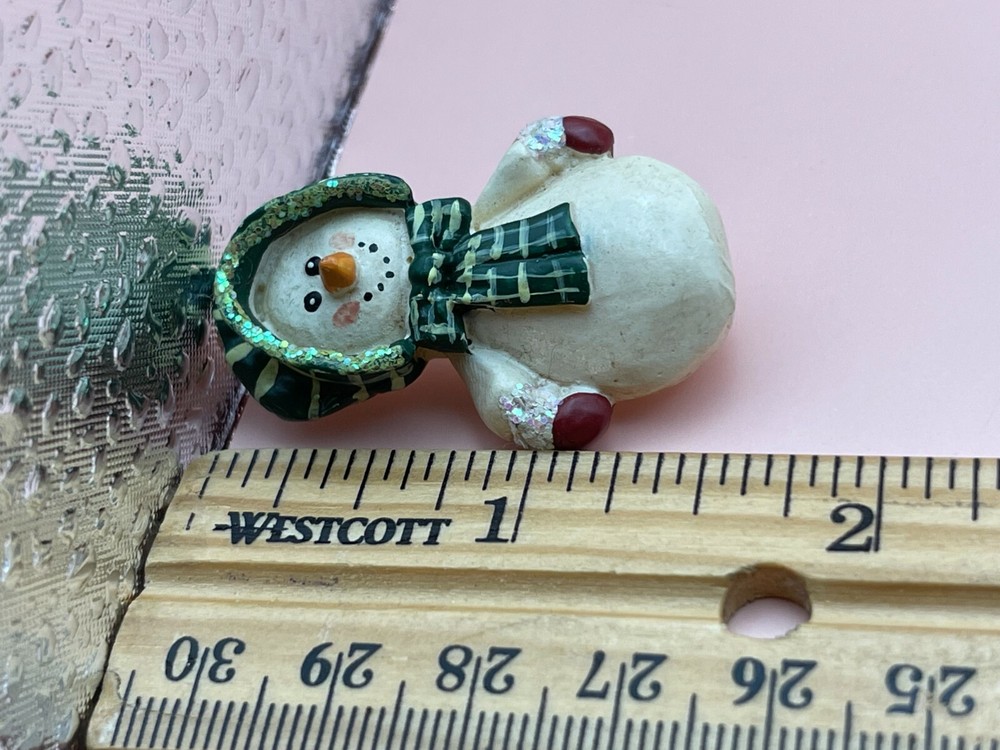 Cute! Plastic White SNOWMAN Christmas Pin with Green Scarf & Hat