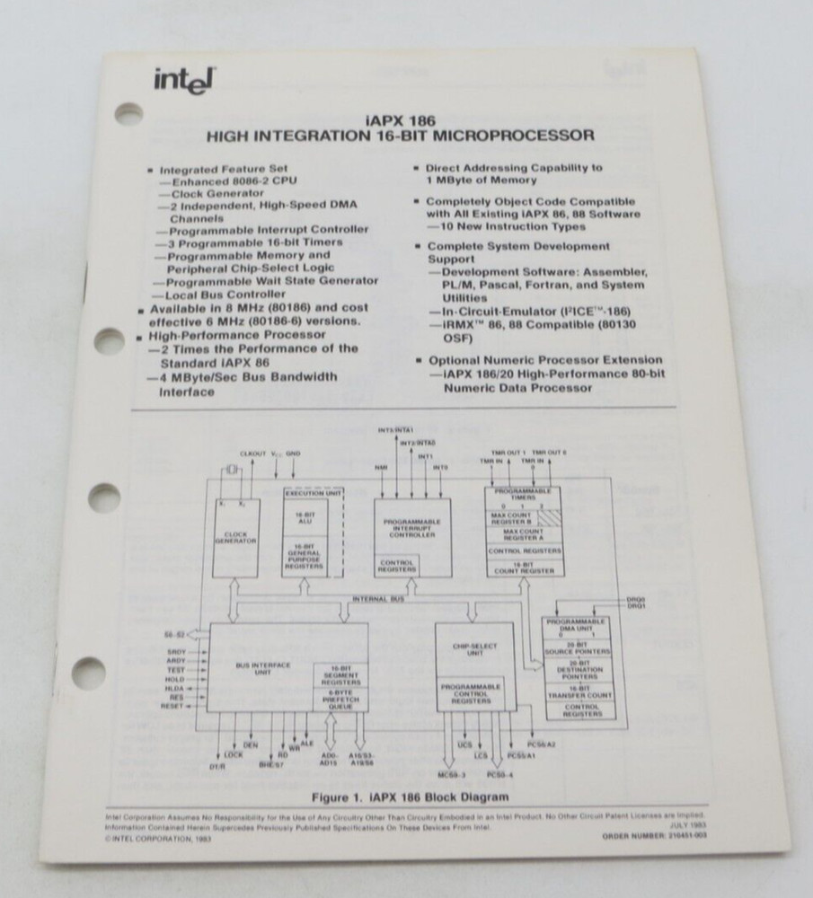 intel iAPX 186 High Integration 16-Bit Microprocessor July 1983 210451-003