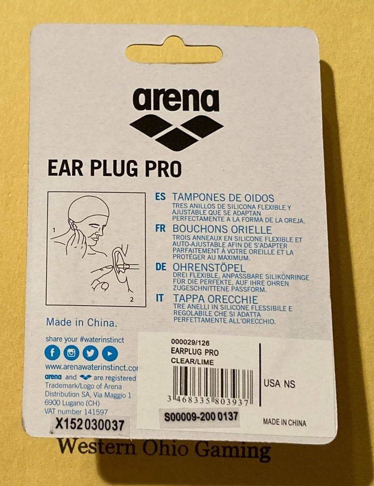 Arena Ear Plug PRO NEW Clear Lime Swimming