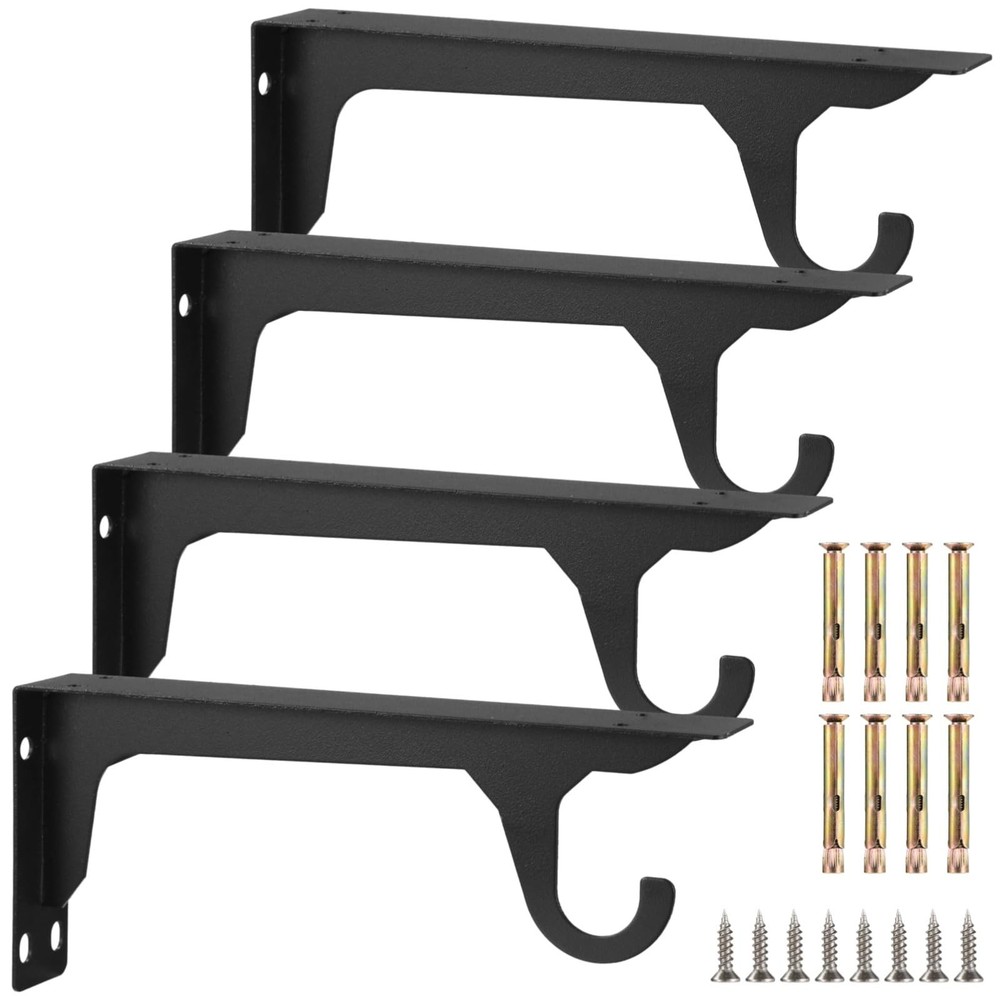 4 Pcs Heavy Duty Closet Rod Bracket with Hook, Wall Mounted Closet Shelf Brac...