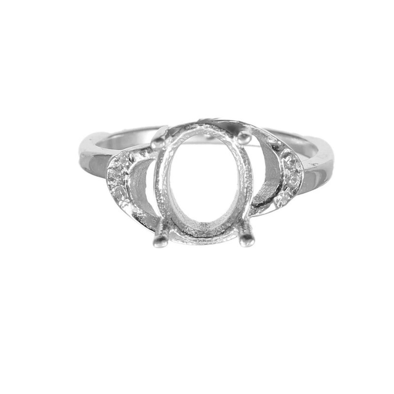 Solid 925 Sterling Silver Semi Mount Ring Stone Size 10X8 MM Oval Prong Setting
