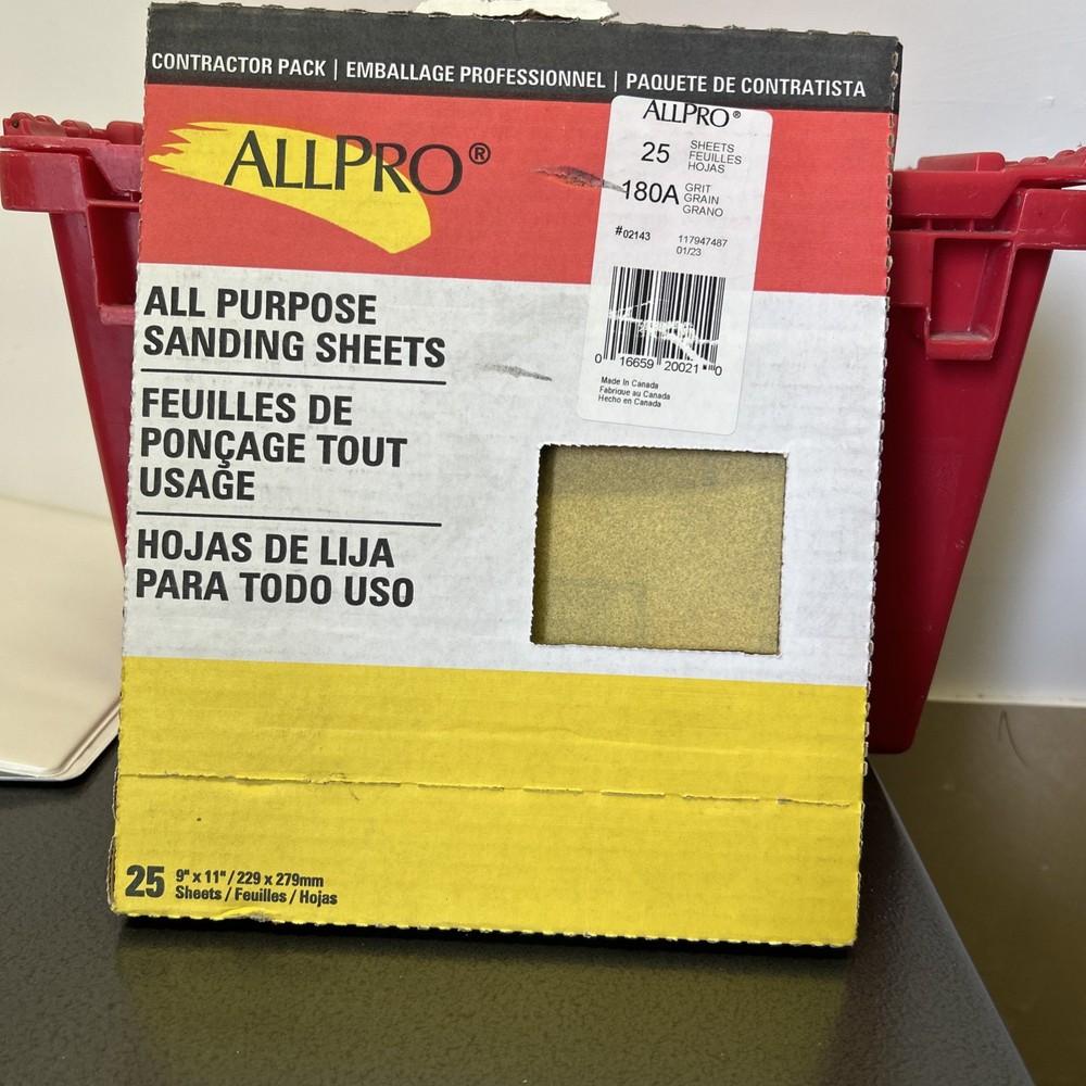 AllPro Sanding Sheets, 180 Grit, 9”x11”, 25 Sheets