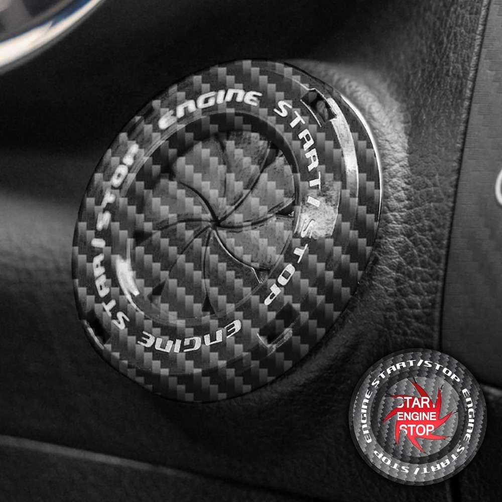 Rotary Push Start Button Cover - Carbon Fiber Engine Start/Stop Accessory, Car &