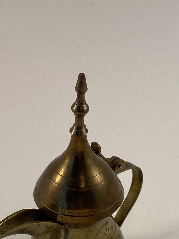 Small Middle Eastern Brass Dallah Coffee Pot Flower Engraved 4 Inch - Not Marked
