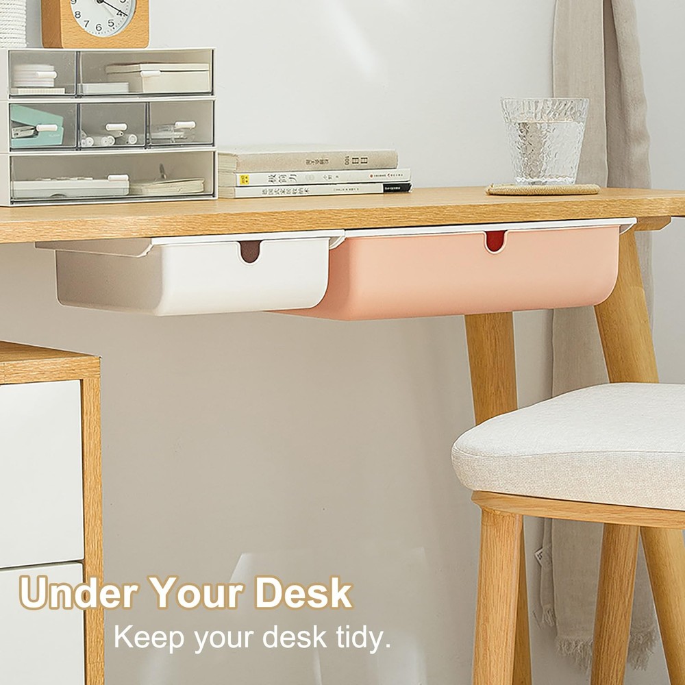 2 Pack Under Desk Drawer, Large & Medium Self-Adhesive Under Desk Organizer, ...