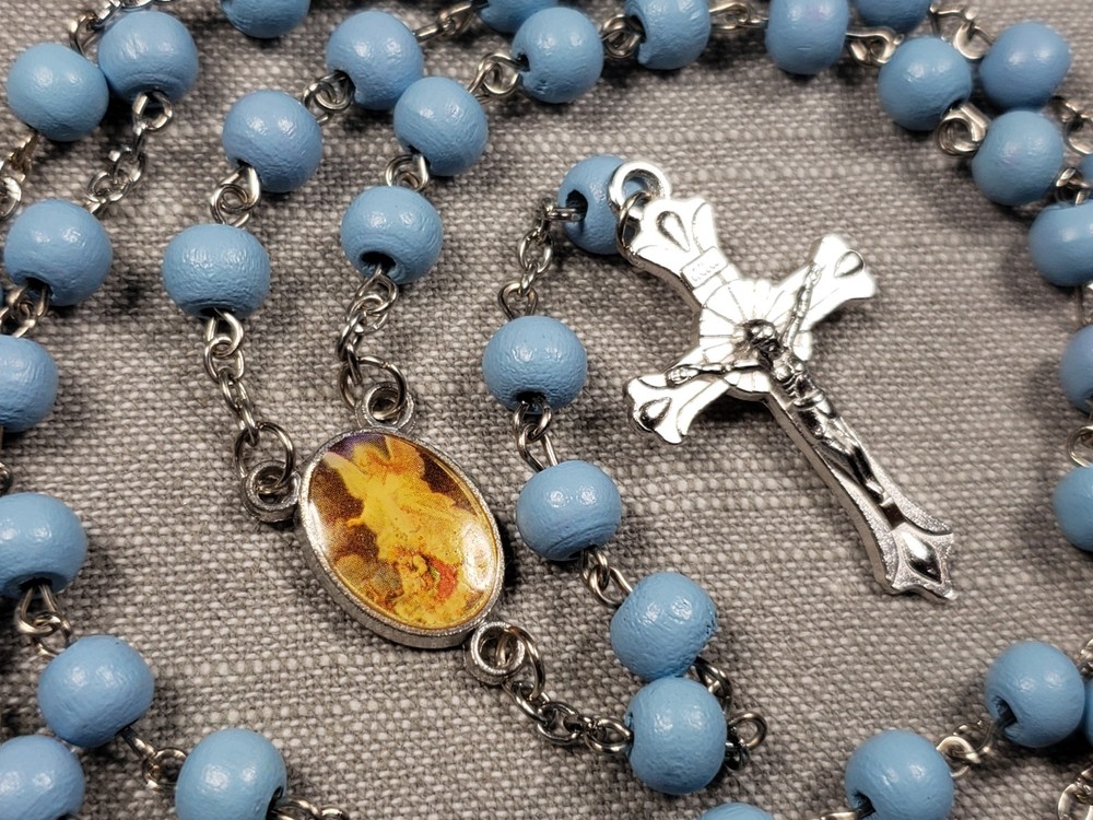 Beautiful Rosary Guardian Angel Blue Beads Religious Christian Gift C15