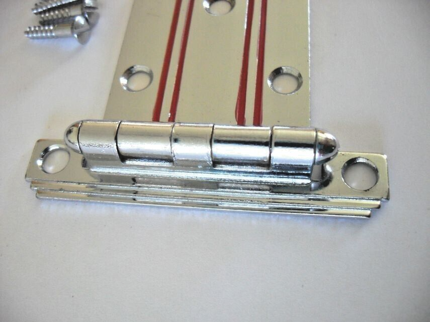 Vtg Nos Chrome Cabinet Hinges Red Lines Beveled Corners Step Edges Flush Mount