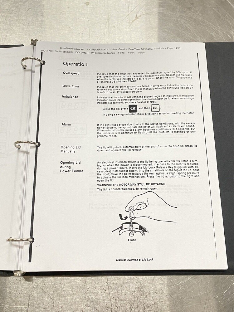 Sanyo Mistral 3000I &E Centrifuge - Instructions Manual / Service Guide