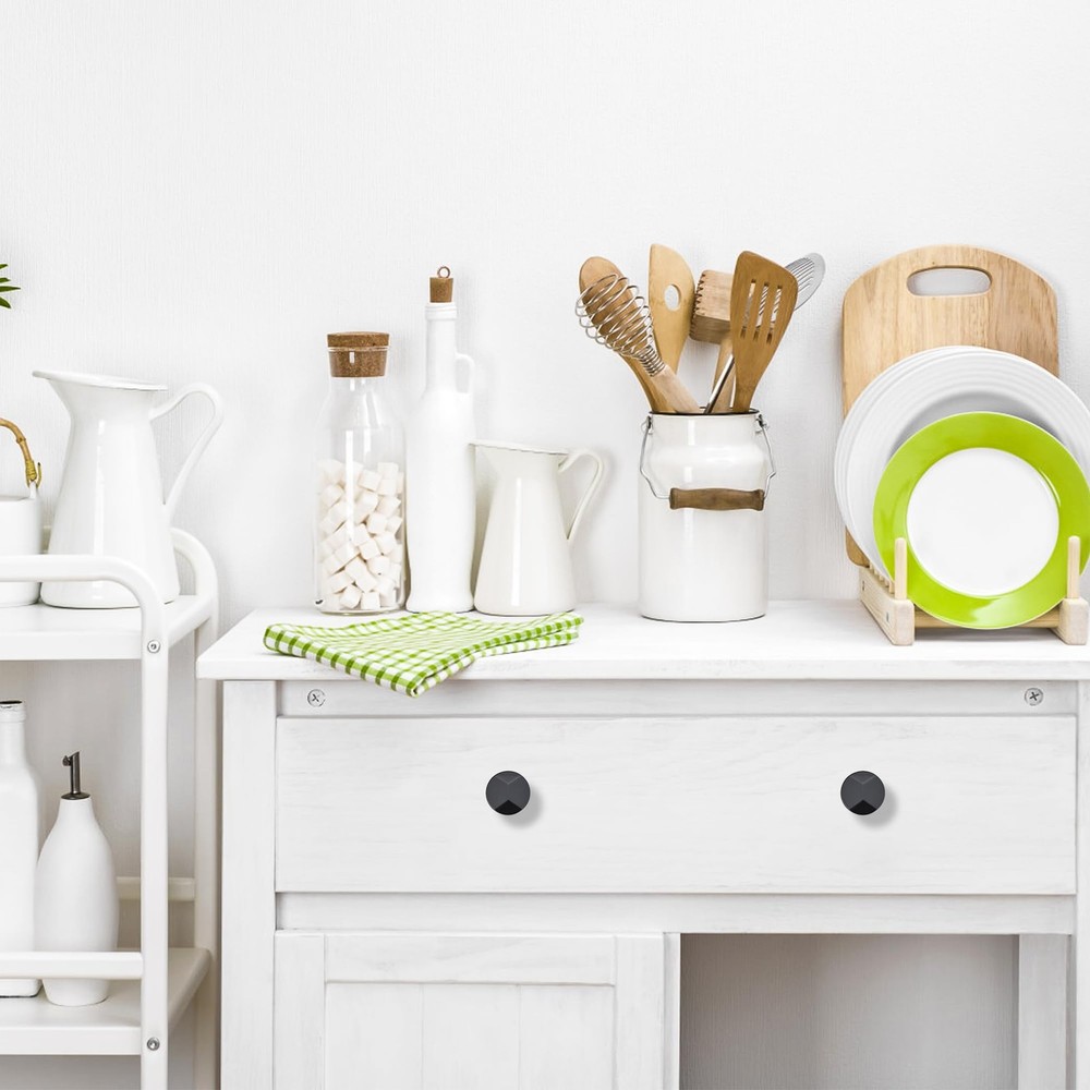 25 Pack Matte Black Round Cabinet Hardware Knobs,Solid Alloy Single Hole Draw...