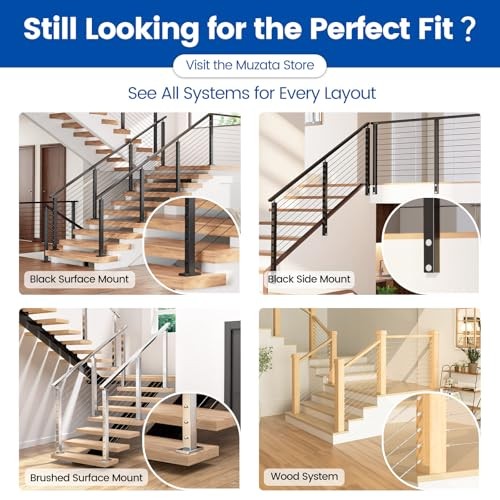 4Pack Black Cable Railing Post 36 Inch 36"x2"x2" Level Drilled 4 Level posts