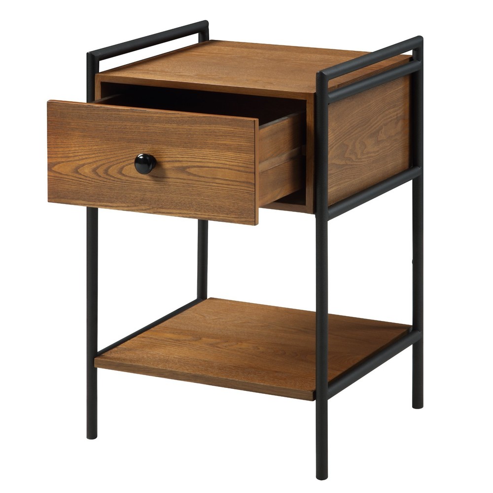 Azalea Park Walnut Wood 1 Drawer Side Table
