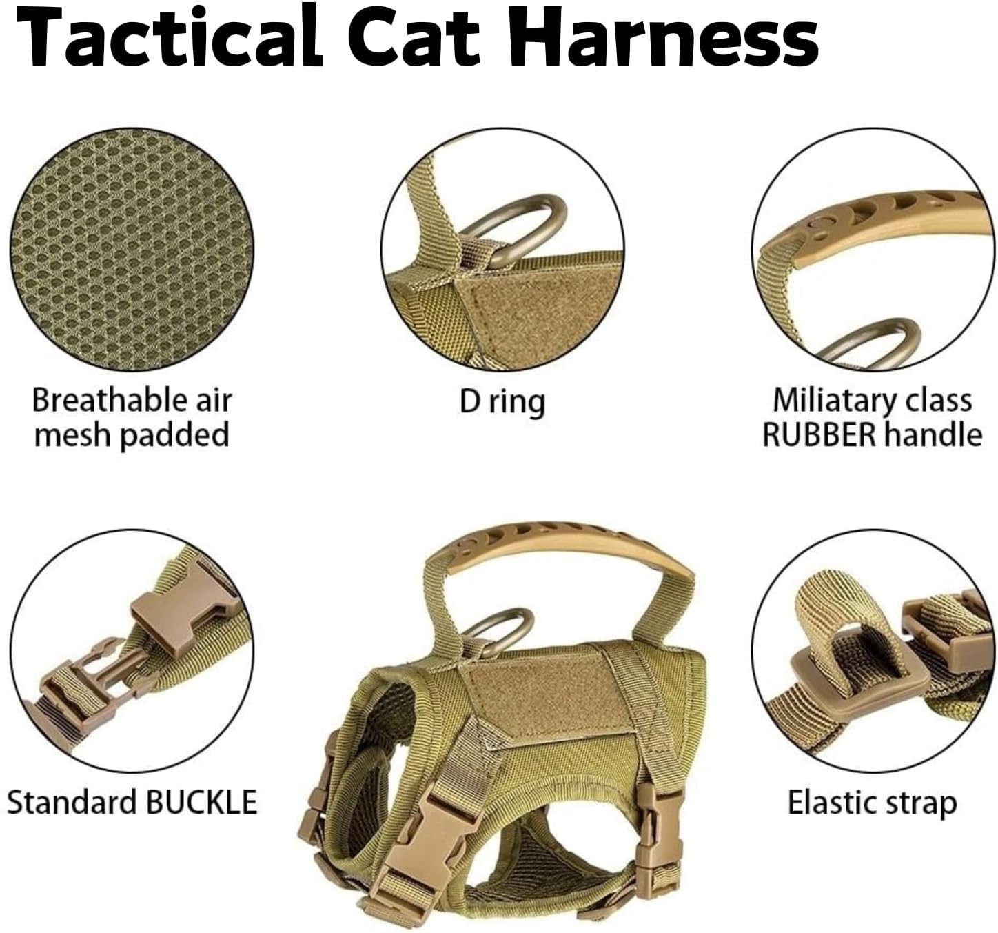 Tactical Cat Harness and Leash Set for Walking Escape Proof Adjustable Large ...