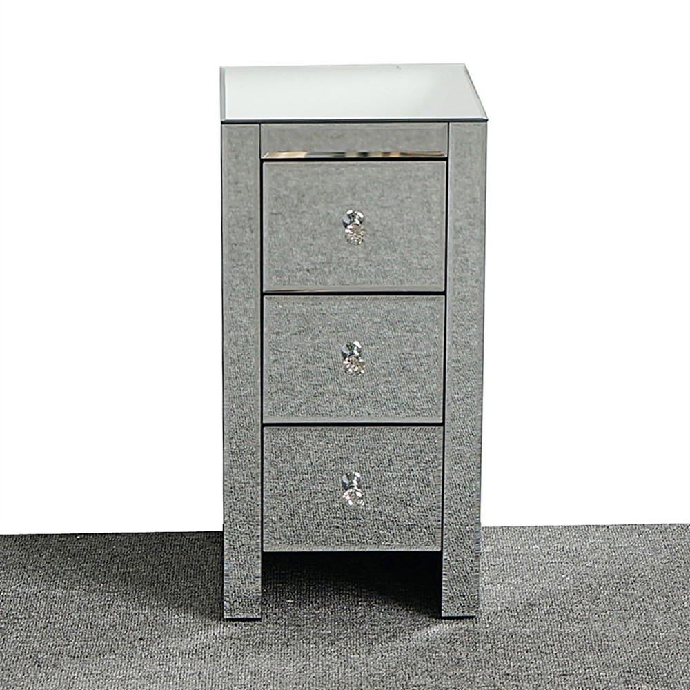 Mirrored Glass Bedside Table with Three Drawers Size S