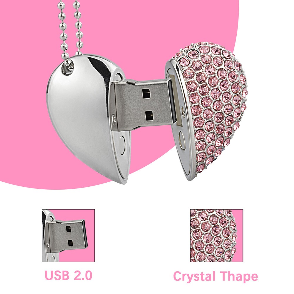 32GB Crystal Heart USB 2.0 Flash Drive Memory Stick Storage Gift