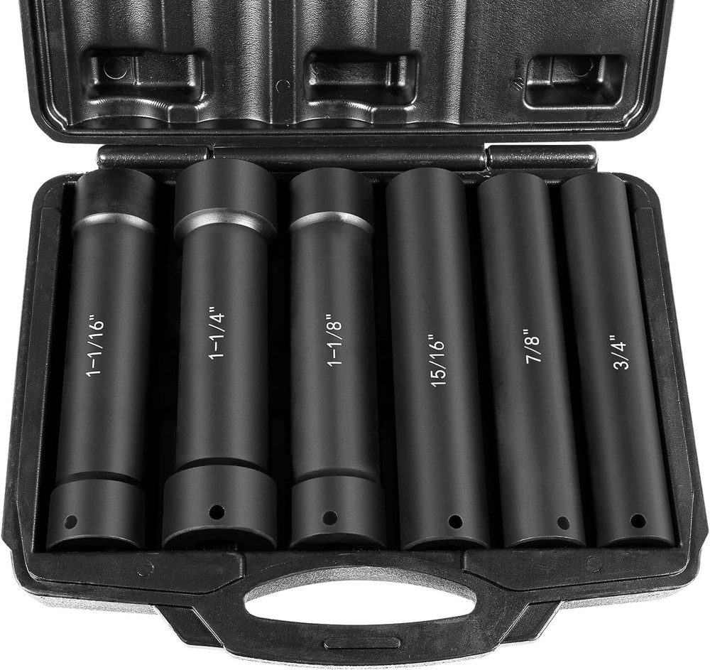 1/2 Inch Drive Heavy Duty Extended Length Impact Socket Set with Storage Case