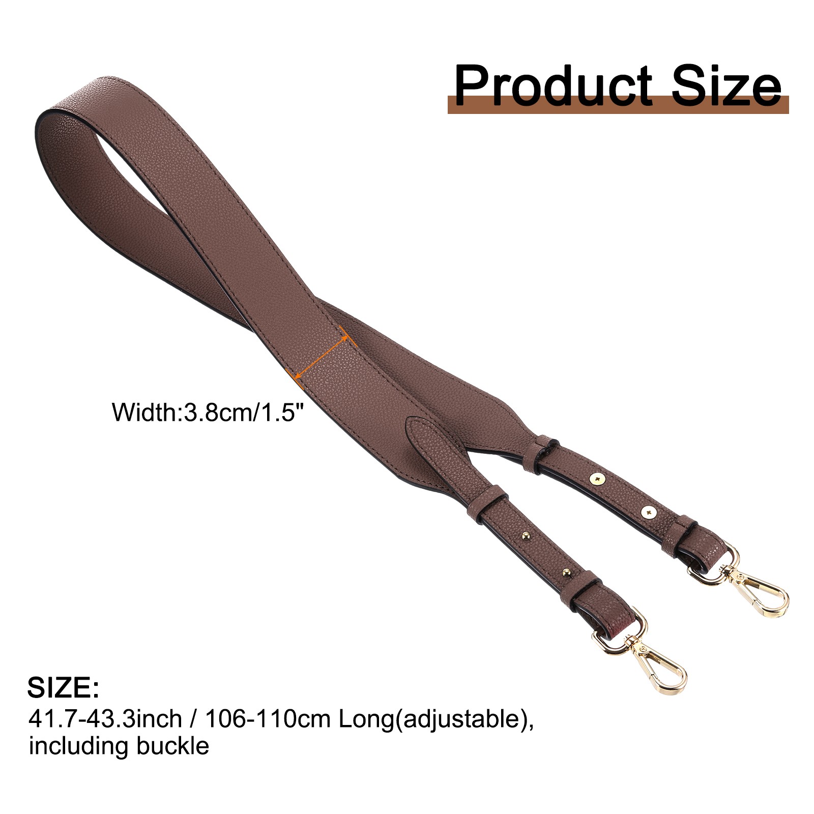 43.3" Adjustable Leather Purse Strap Crossbody Replacement Caramel/Gold