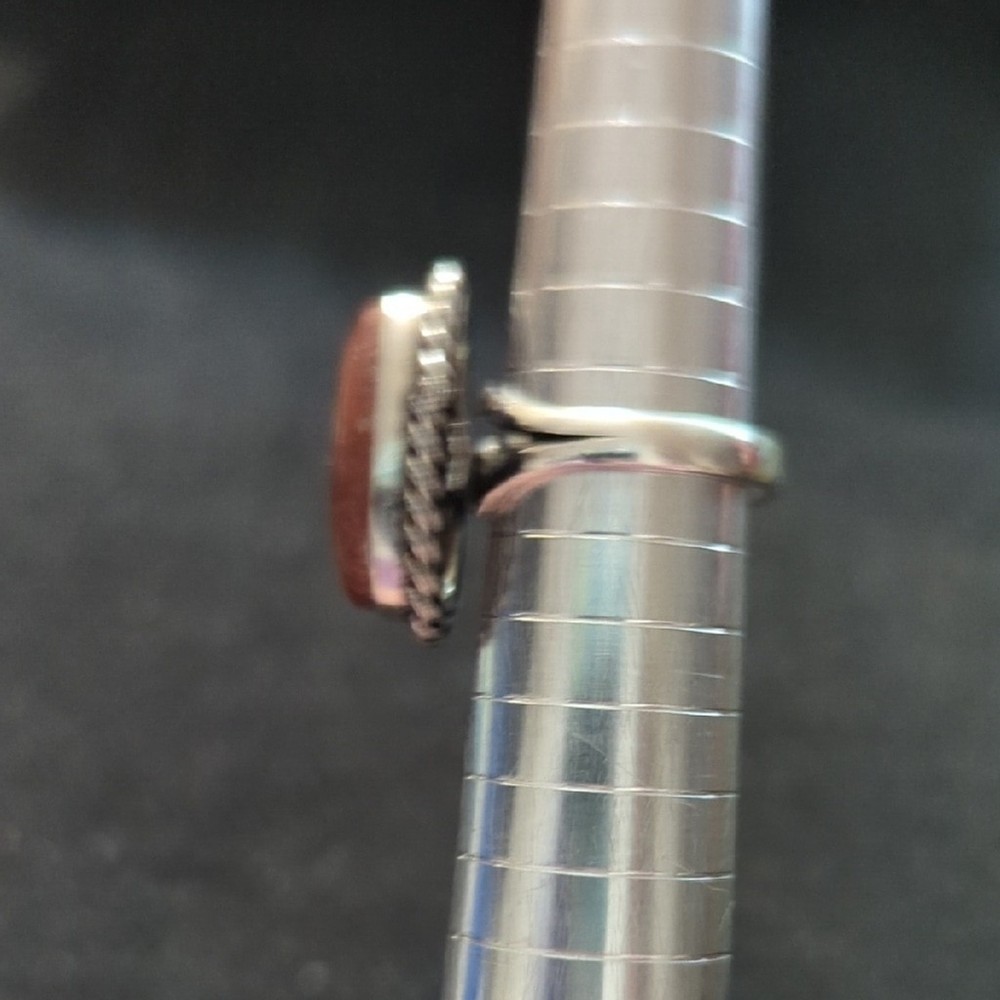 Silver Plated Brown Peanut Jasper Gemstone Rectangular Statement Ring - size 5-7