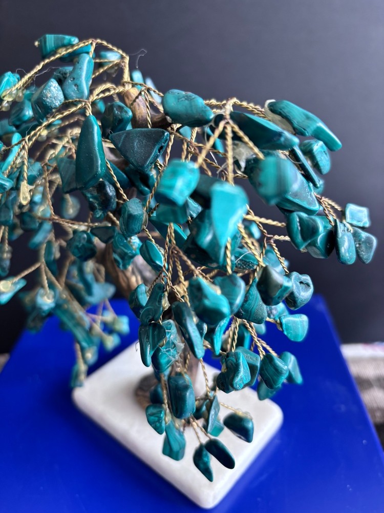 MALACHITE, BRONZE, TREE MARBLE BASE