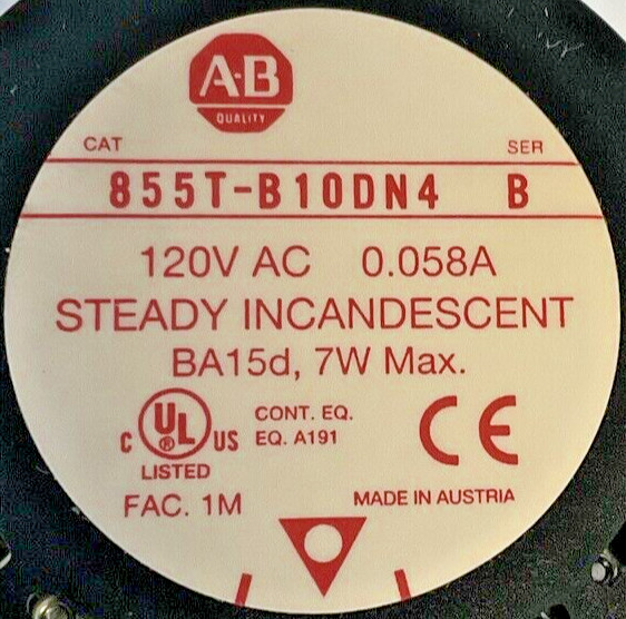 ALLEN BRADLEY 855T-B10N4 STEADY INCANDESCENT STACK LIGHT SER.B