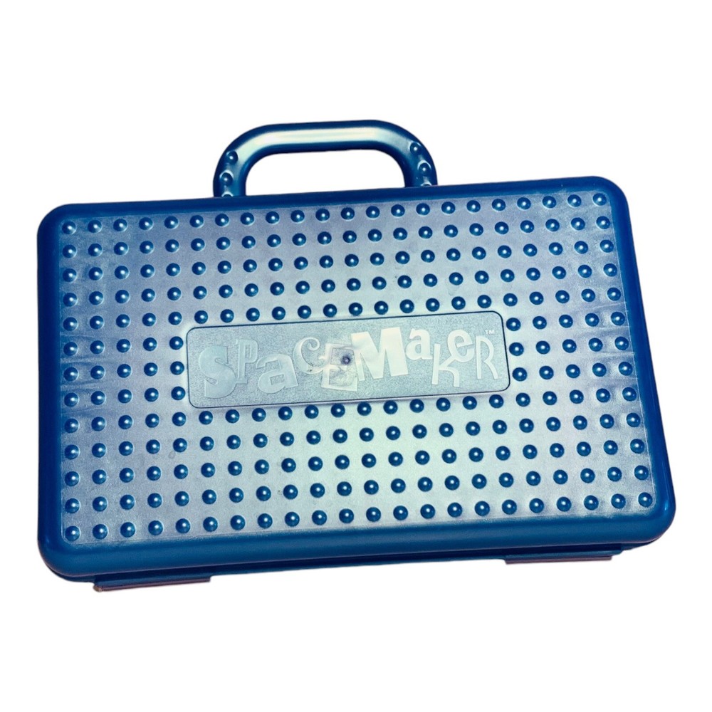 Spacemaker Large Blue Pencil Box with Handle Plastic Storage Case 11" x 7" VTG