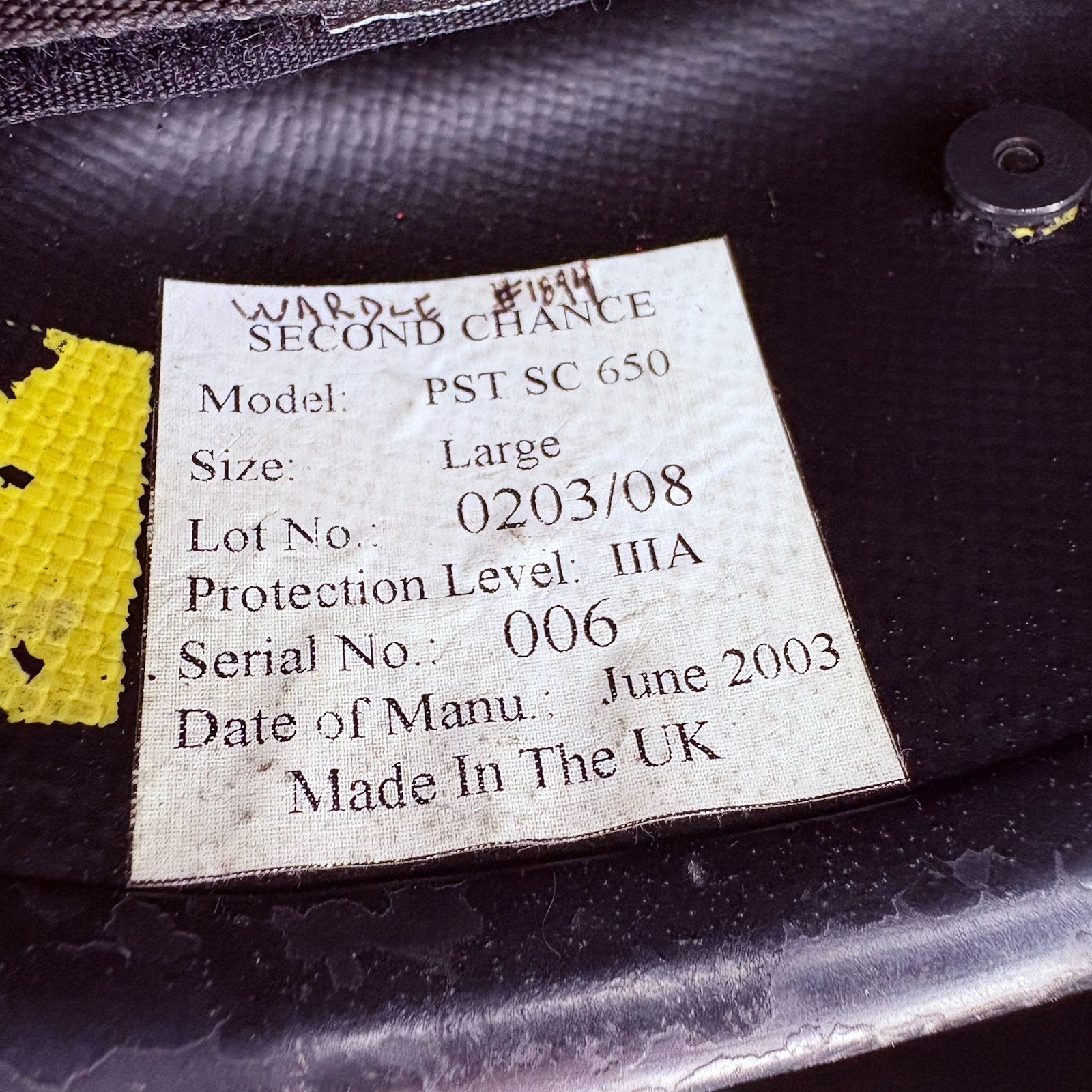 Second Chance IIIA (3A) Ballistic Helmet (Size Large) MADE IN UK, Bullet Proof