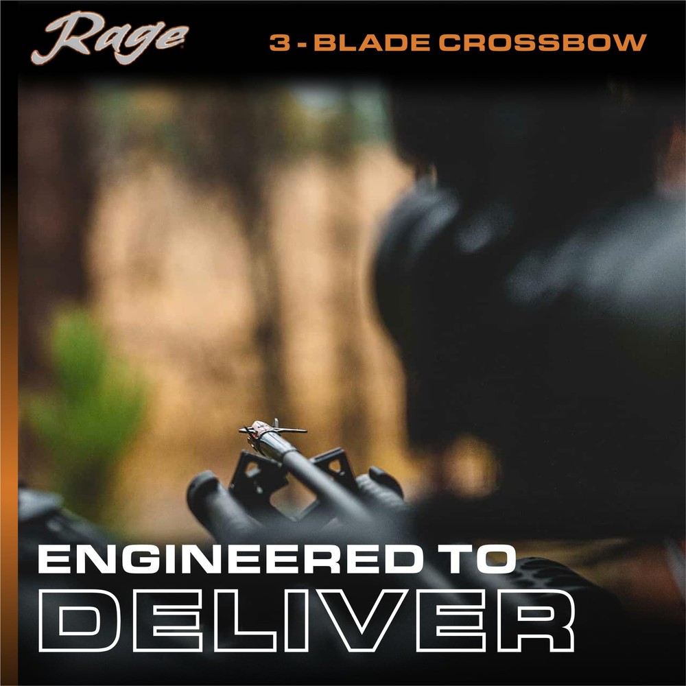 Rage 3-Blade Chisel Tip Crossbow Broadhead 1.6" Cut Orange 100 Grain