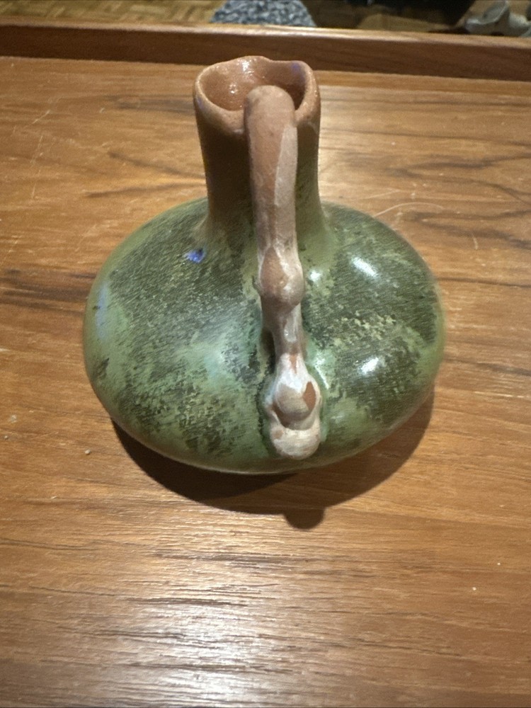 Handmade Studio Pottery Grey,Brown Green Glazed With Handle Mini Pitcher