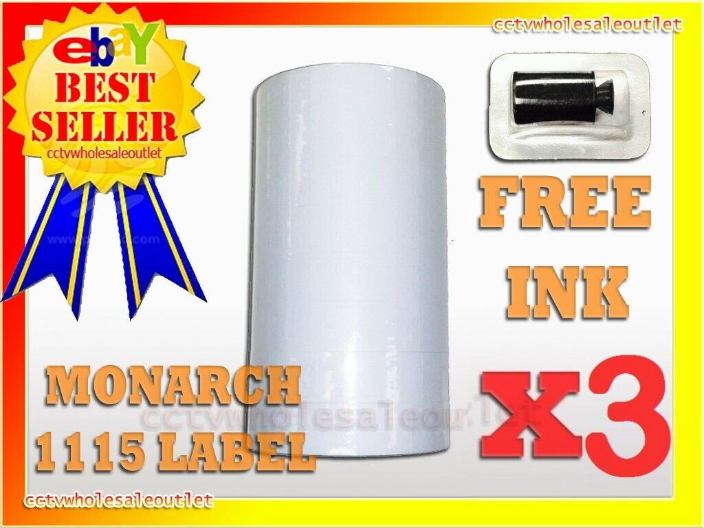3 SLEEVES WHITE LABEL FOR MONARCH 1115 PRICING GUN 3 SLEEVES=30ROLLS