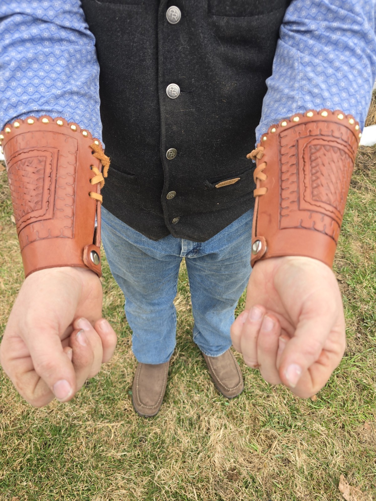 Leather Cowboy Old West Ranching Wrist Cuffs Hand Made In The USA.