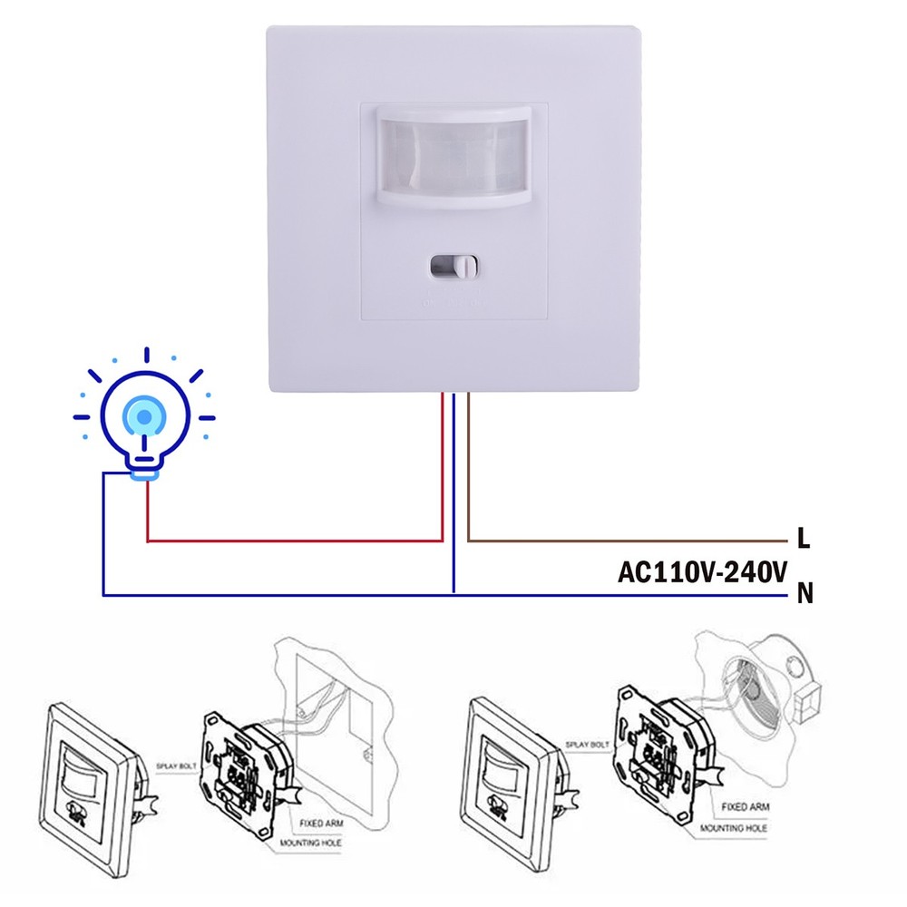 Auto On/Off Sensor Switch Motion Infrared PIR Occupancy Vacancy Wall Light Lamp