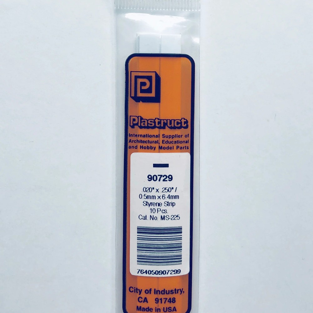 Plastruct 90729 Styrene Rectangle Strip 0.020"x 1/4"x 10" (10)