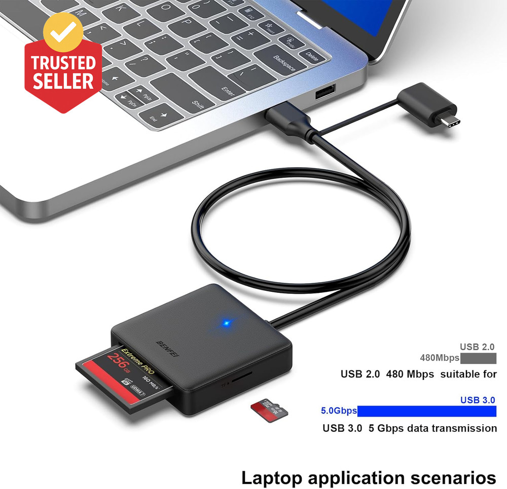 Memory Card Reader, 4In1 USB 3.0 and USB-C to SD Micro SD MS CF Card Reader Ada