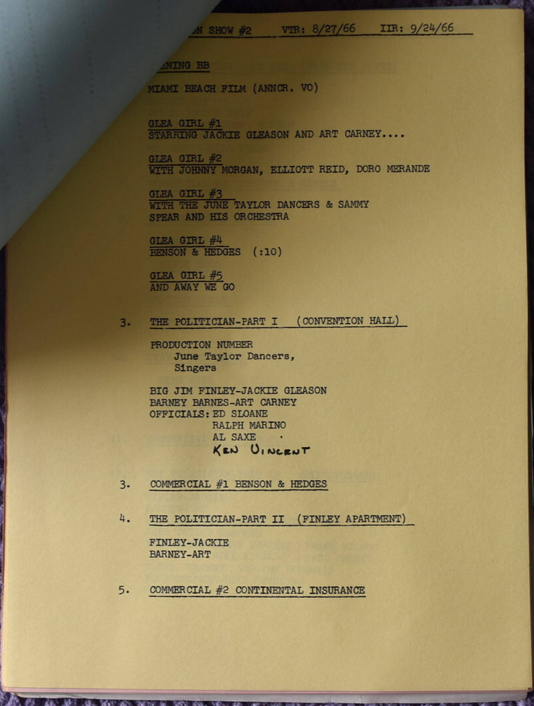 1966 " The Jackie Gleason Show " Original Screenplay Script