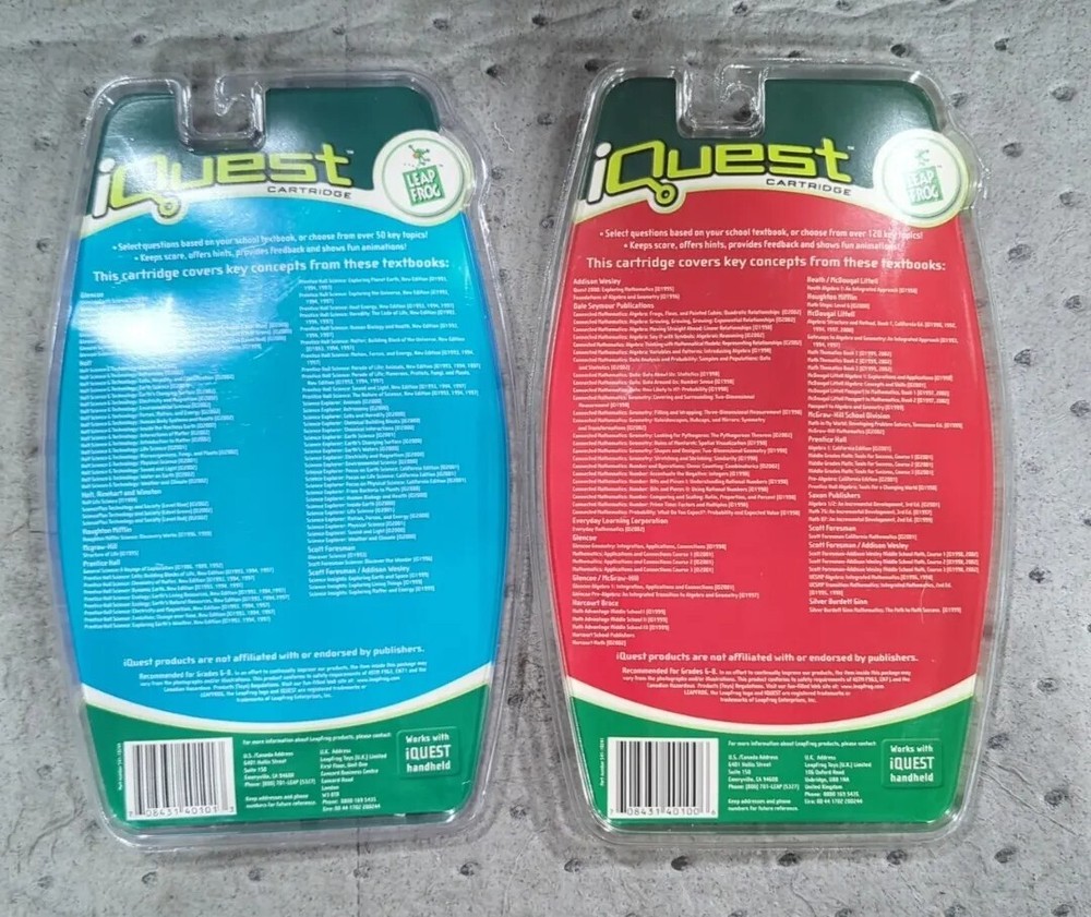 LeapFrog iQuest Science & Math Cartridges Grades 6-8 Educational New Unopened
