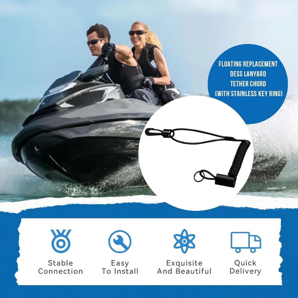 Fits Sea-Doo Floating Replace Dess Lanyard Tether Chord with Stainless Key Ring
