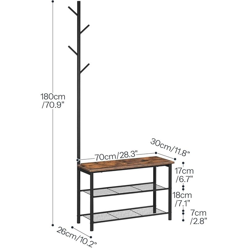 Shoe Bench W/ Coat Stand & Adjustable Hooks Entryway Organization Storage New